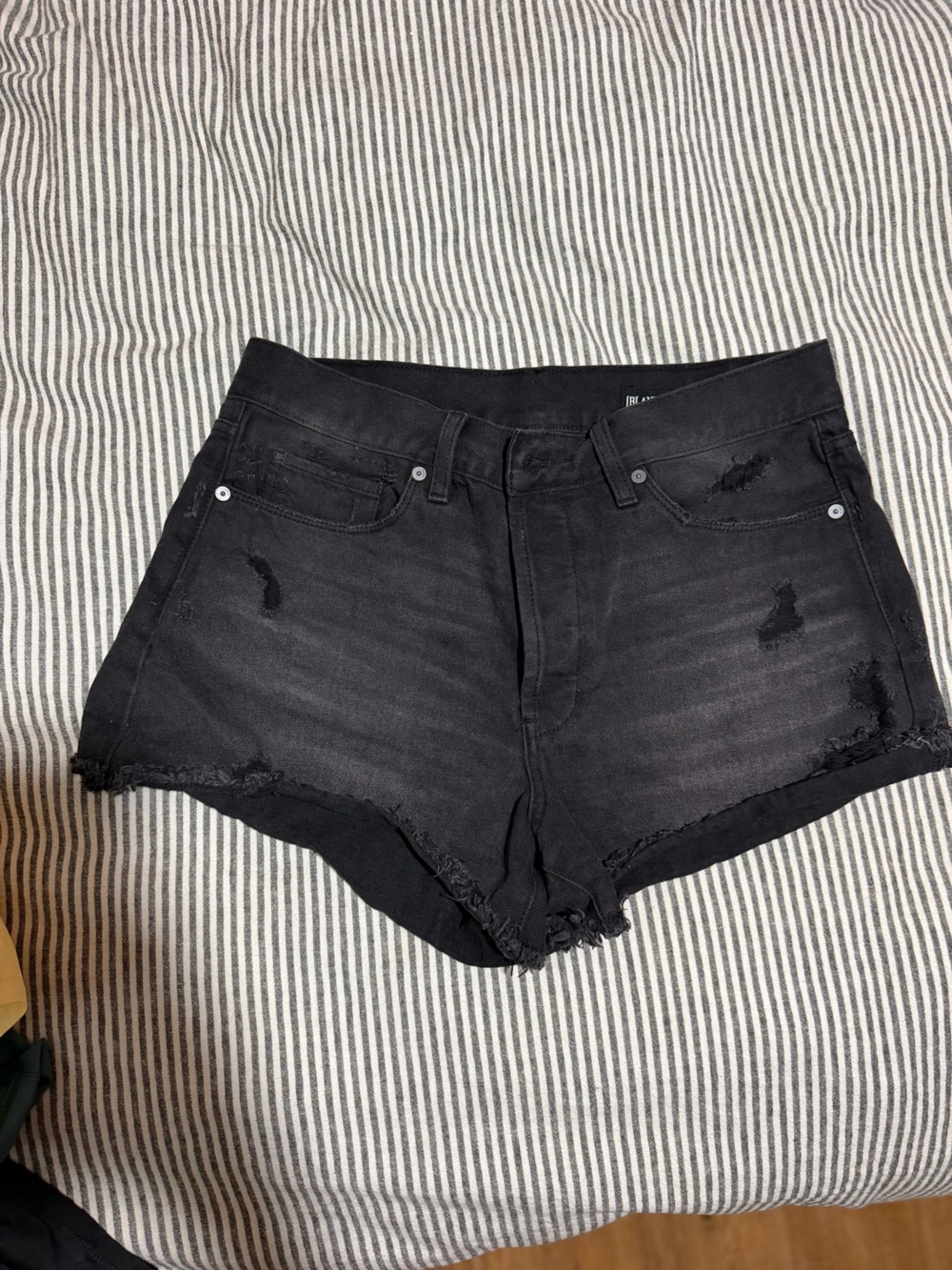 Blank NYC Black Distressed High-Rise Denim Shorts